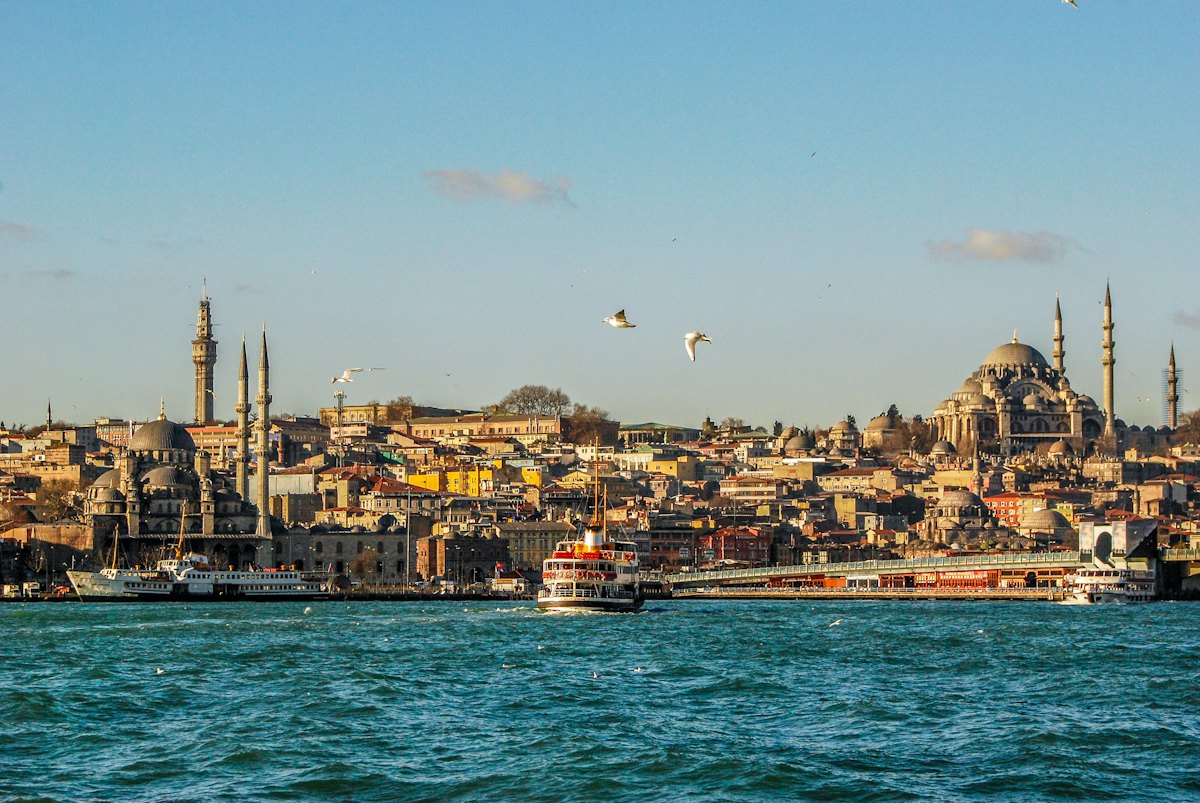 Istanbul skyline and mosques seen from the Bosphorus