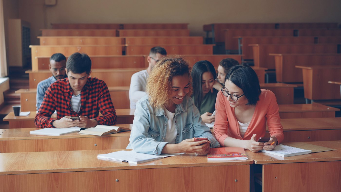 Students studying together in a lecture hall
